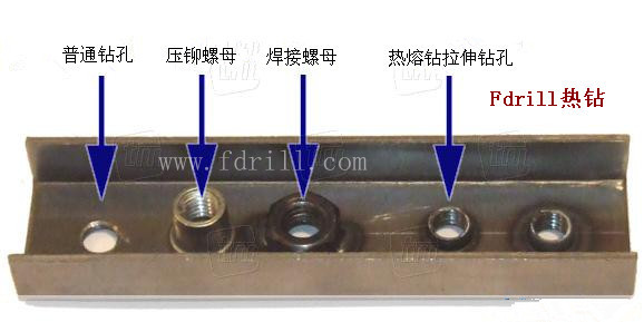 Fdrill熱熔鉆拉伸鉆孔與普通鉆孔、鉚接螺母、焊接螺母工藝的對比